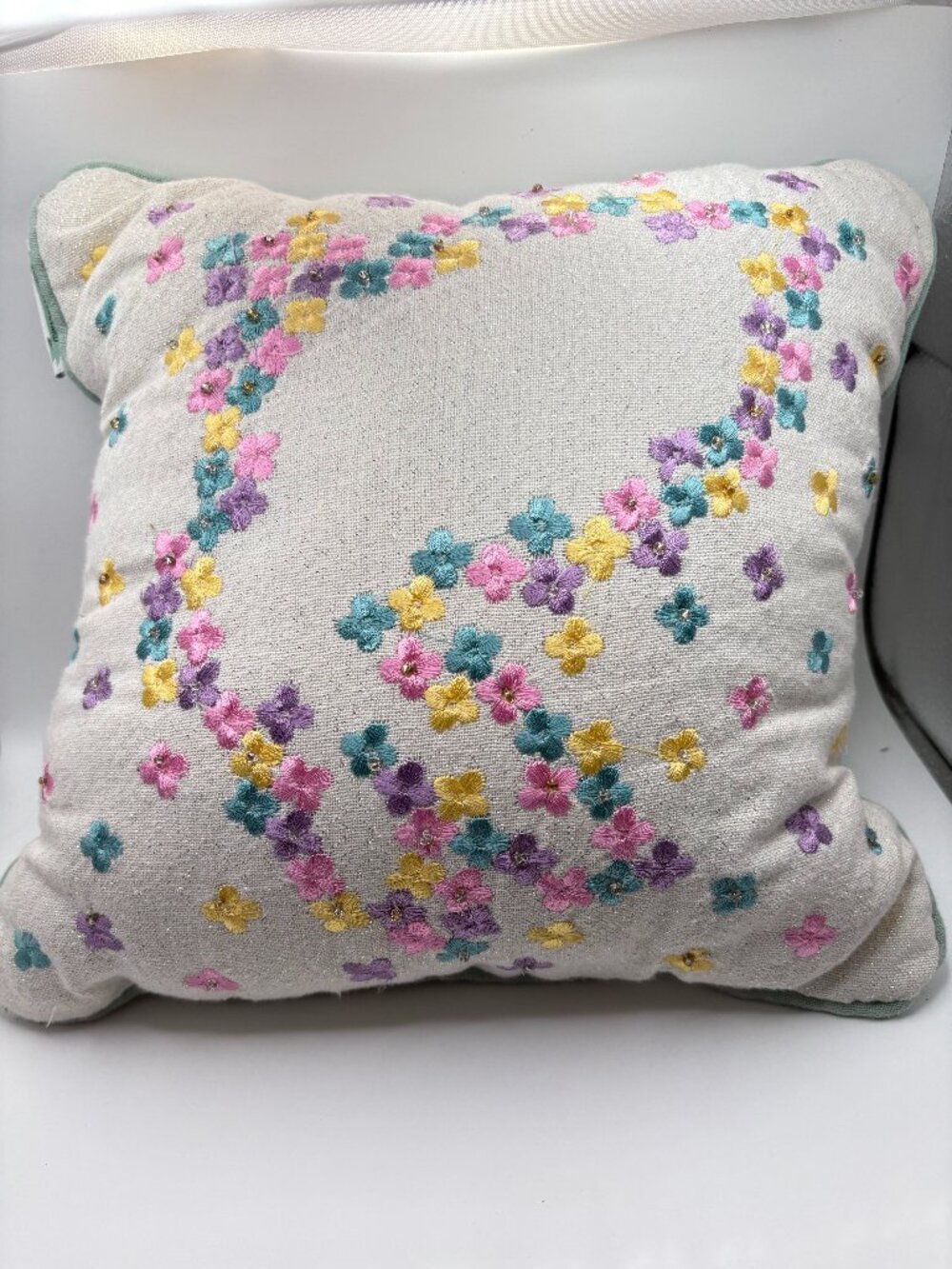 Sunny Boulevard 12x12 Floral Embroidered Beaded Pillow Girls Room Cottagecore